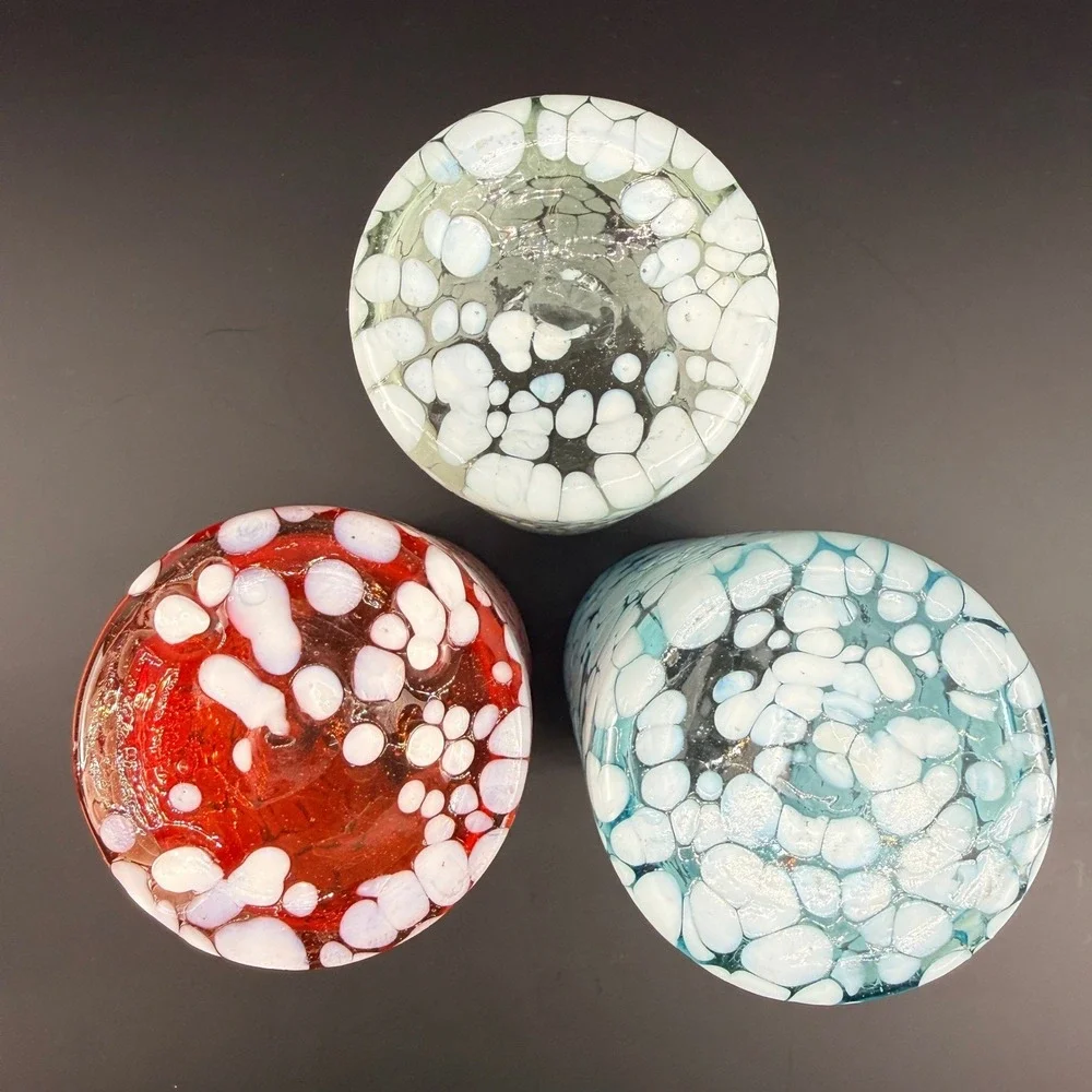 Hand Blown Red White Blue Pebble Art Glass Highball Tumblers 6.5